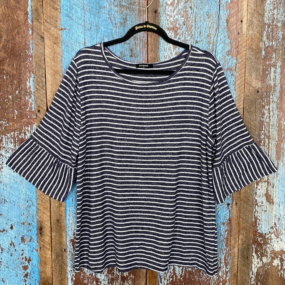Botanique Blue Striped 3/4 Sleeve Shirt